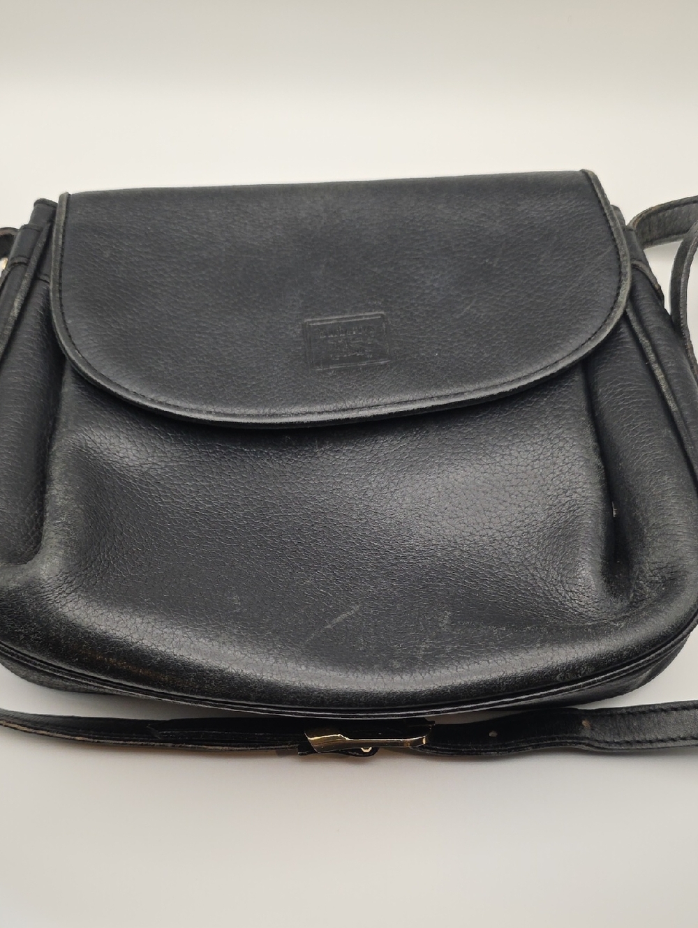 Vintage Burberrys Black Leather Flap Crossbody Bag with Adjustable Strap